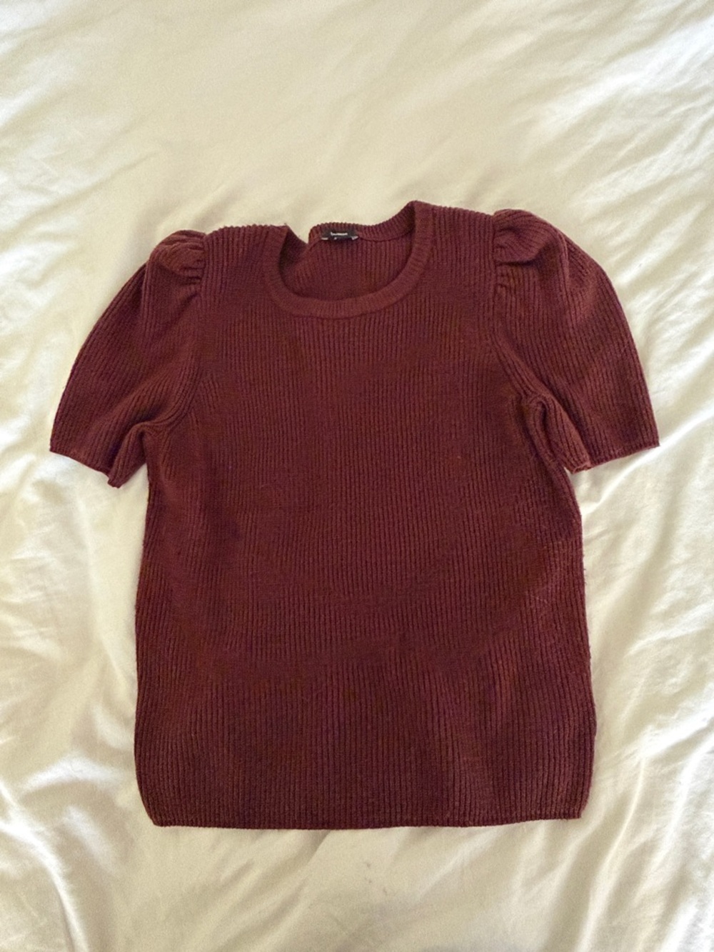 Express Burgundy Short Sleeve Puff Shoulder Sweater